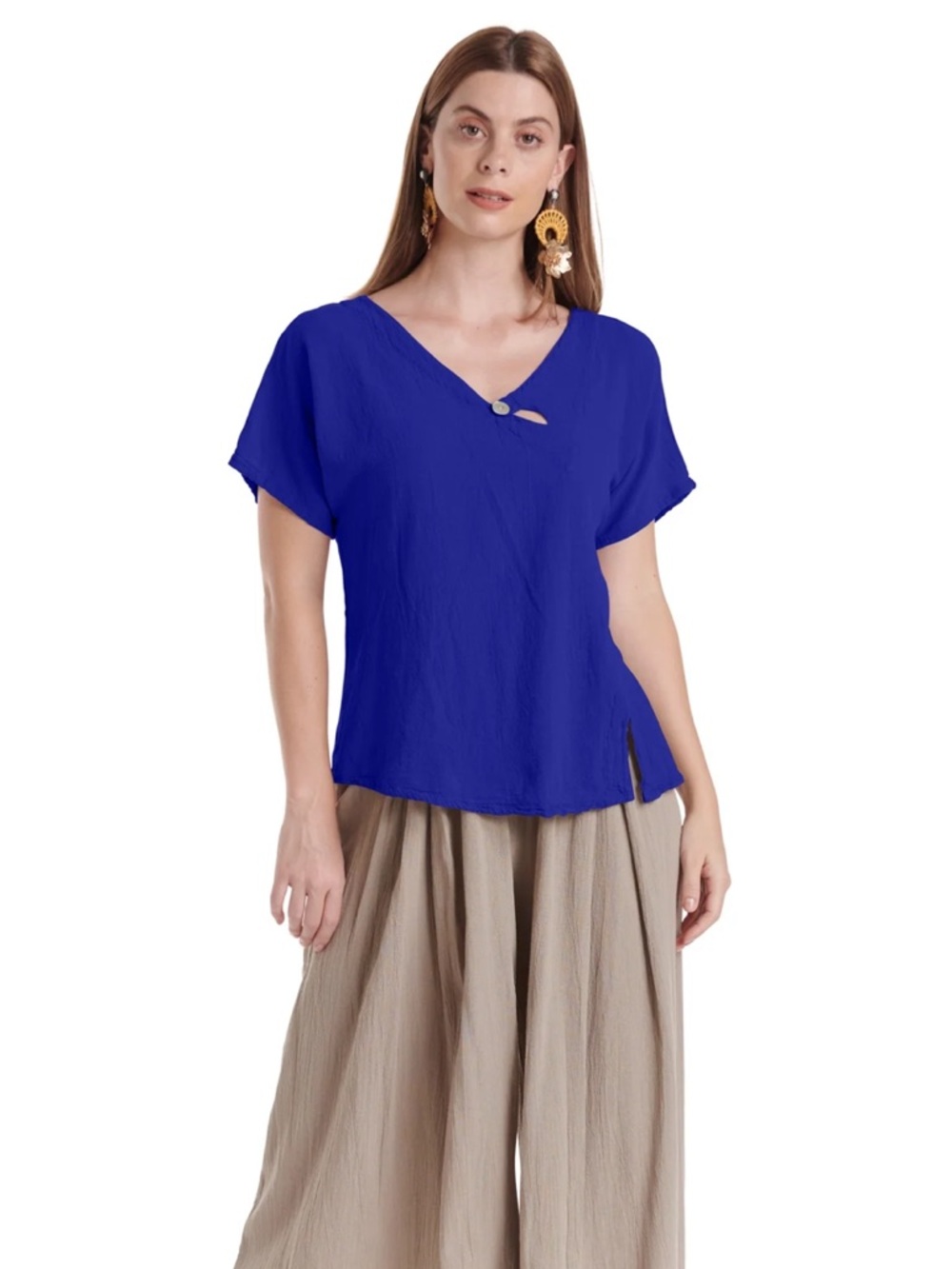 Oh My Gauze Mike 100% Cotton Blouse Cobalt Womens 1